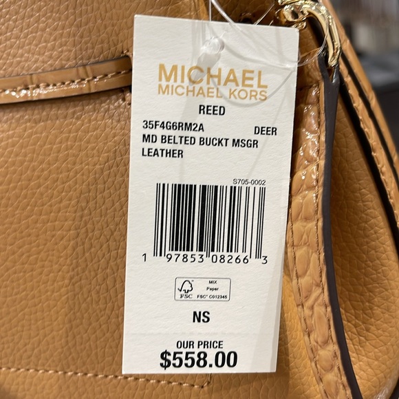 MICHAEL KORS Reed Medium Pebbled Leather Belted Bucket Messenger Satchel Crossb - Picture 5 of 16